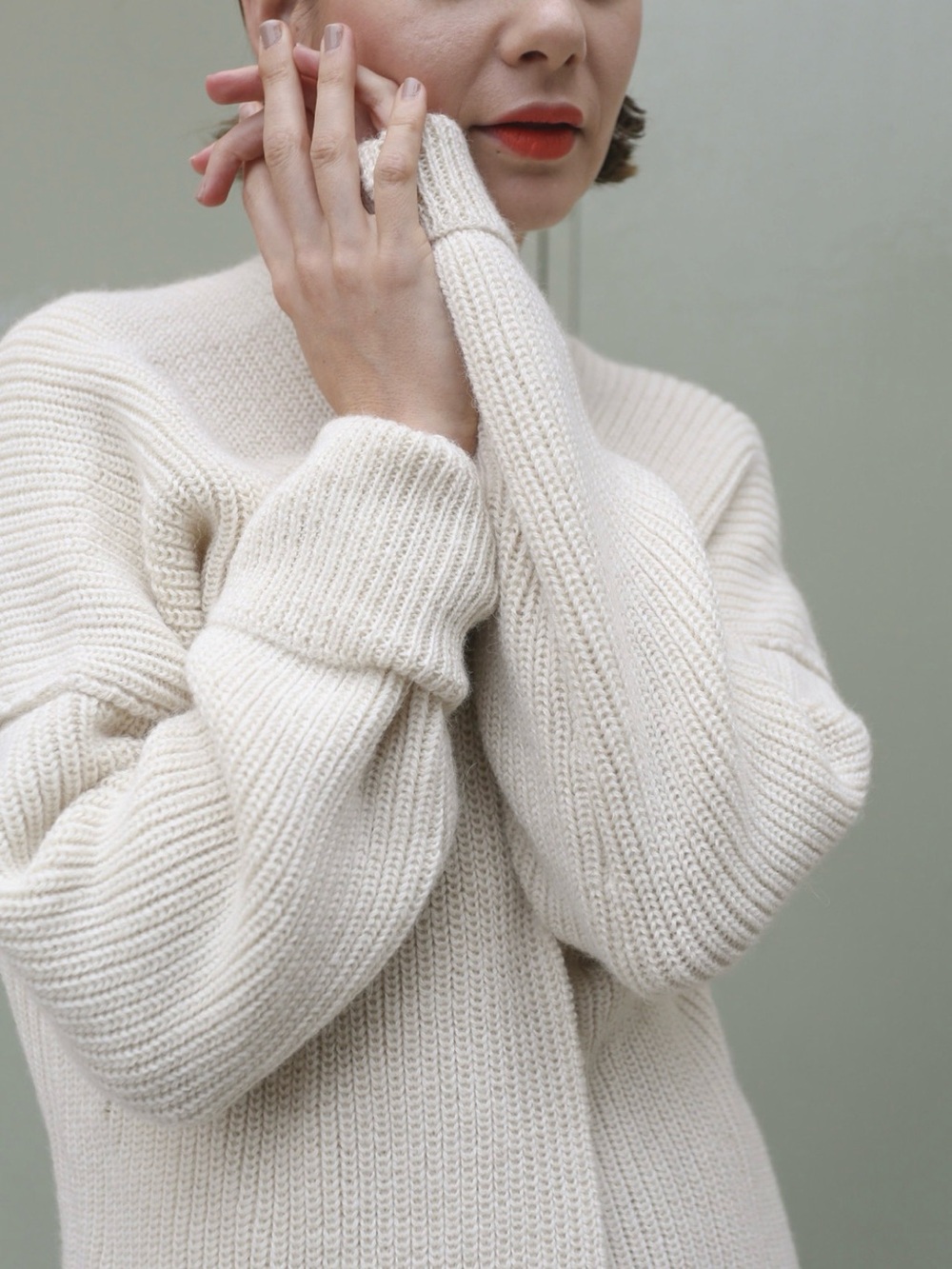 Lauren Manoogian Fisherman Cream Crewneck Knit Sweater in 100% baby alpaca. Rare